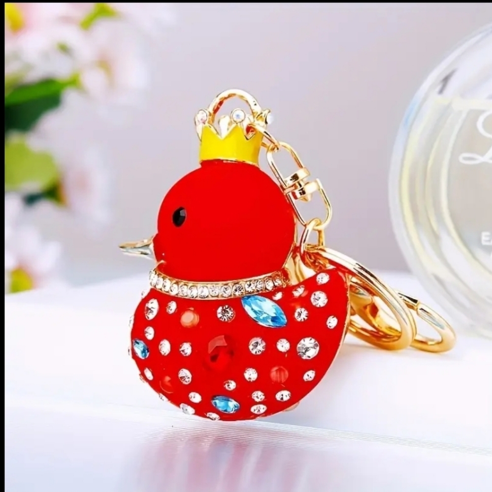 Red Princess Duck Rhinestone Keychain/Bag Charm with Rhinestones And Crown